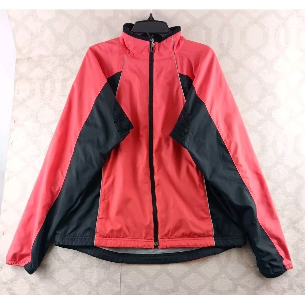 LL Bean Active Windbreaker Womens Medium Orange Black Reflective Full Zip Jacket